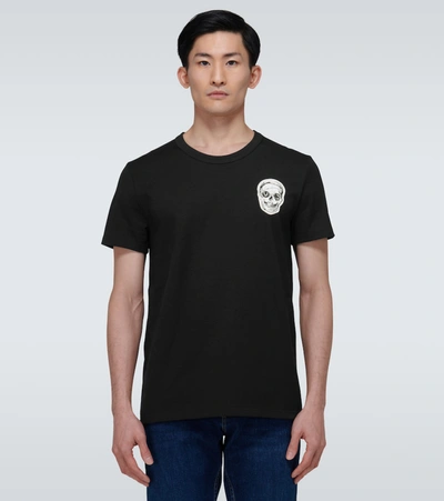 Shop Alexander Mcqueen Skull Embroidered Cotton T-shirt In Black