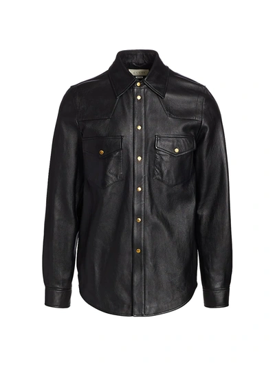 Shop Gucci Men's Shiny Leather Shirt In Black