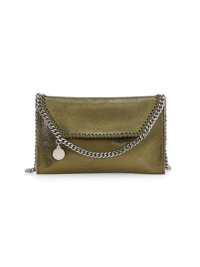 Shop Stella Mccartney Women's Mini Falabella Metallic Crossbody Bag In Khaki