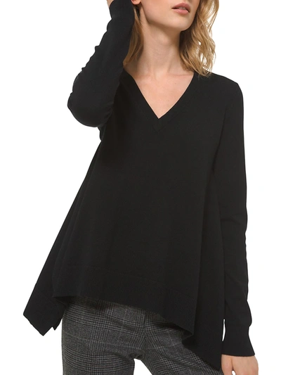 Shop Michael Kors Draped Cashmere V-neck Pullover Sweater In Black