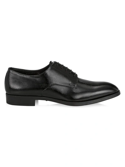 Shop Giorgio Armani Men's Pebbled Leather Derby Shoes In Black