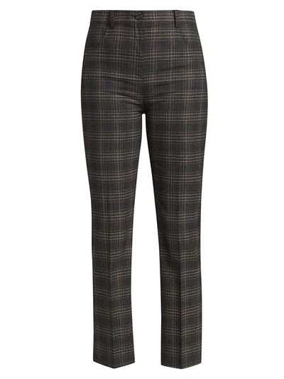 Shop Theory Plaid Straight Pants In Brown Multi