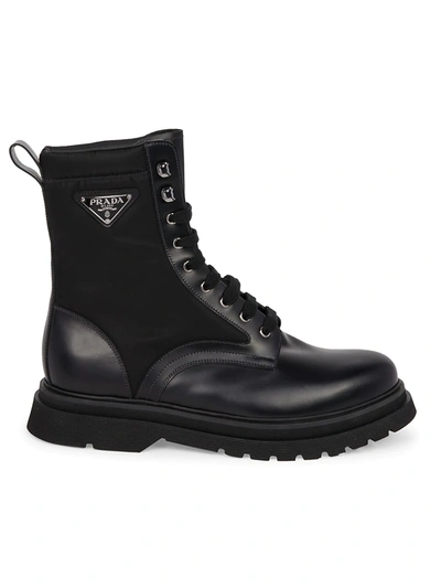 Shop Prada Men's Millerighe Combat Boots In Nero