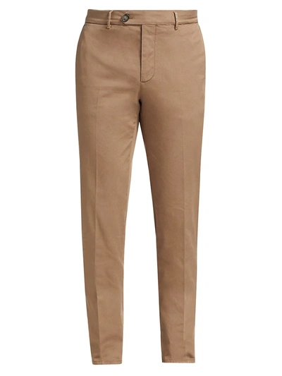 Shop Brunello Cucinelli Men's Gabardine Flat Front Pants In Brown