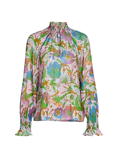 Shop Tanya Taylor Women's Alexis Printed Long-sleeve Top In Fan Floral Sweet Lavendar Multi