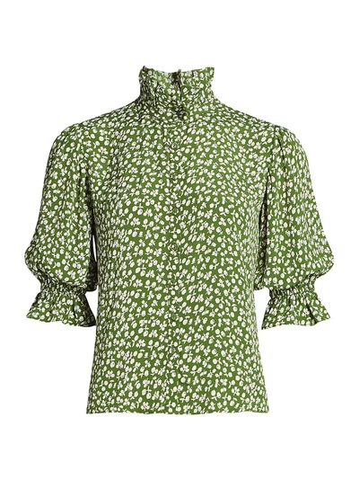 Shop Bytimo Highneck Ruffle Blouson-sleeve Shirt In Apple