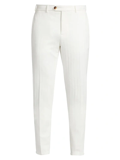 Shop Brunello Cucinelli Men's Chevron-cotton Straight-leg Trousers In White