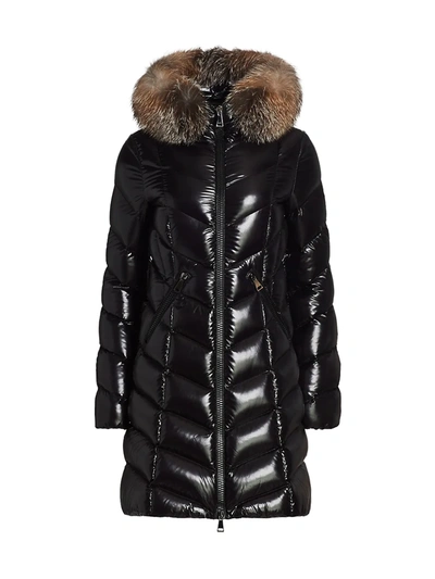 Shop Moncler Women's Fulmarus Lacque Fur-trim Quilted Down Coat In Black