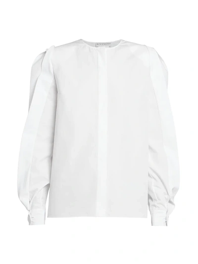 Shop Givenchy Twist-sleeve Poplin Blouse In White