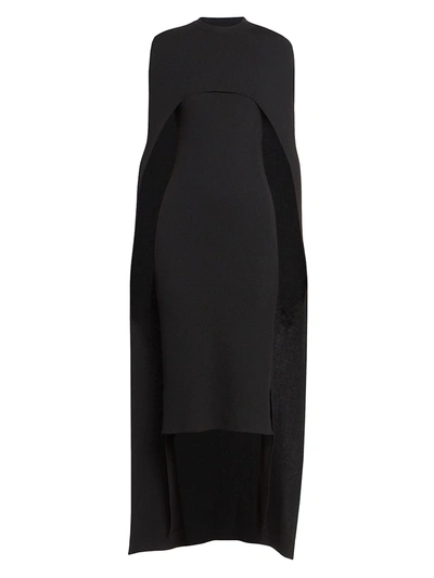 Shop Givenchy Fine Ribbed Removable Cape Midi Dress In Black