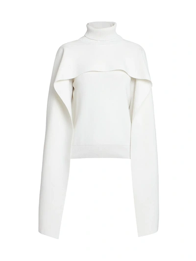 Shop Givenchy Women's Wool-blend Turtleneck Cape Sweater In White