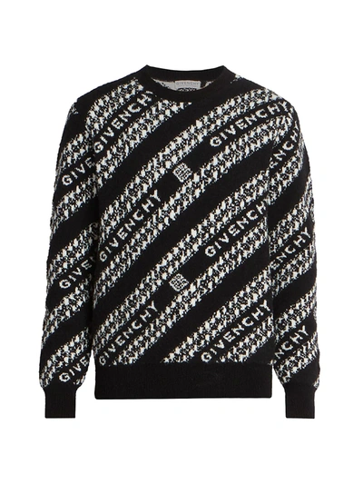 Shop Givenchy Logo Intarsia Chain Wool-blend Sweater In Black White