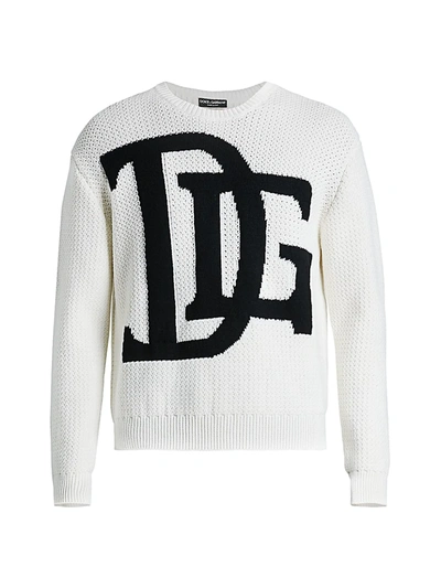 Shop Dolce & Gabbana Men's Textured Weave Logo Sweater In White