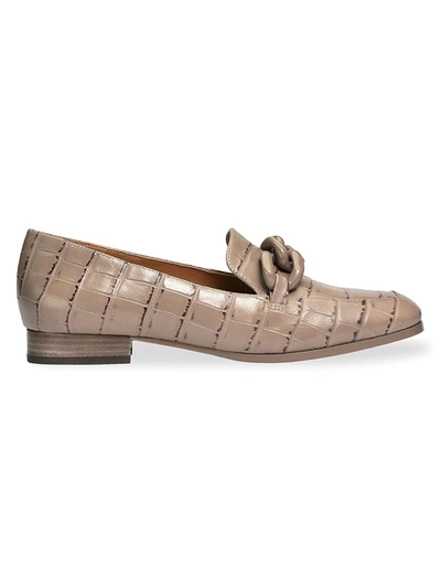 Shop Kate Spade Rowan Square-toe Croc-embossed Leather Loafers In Latte