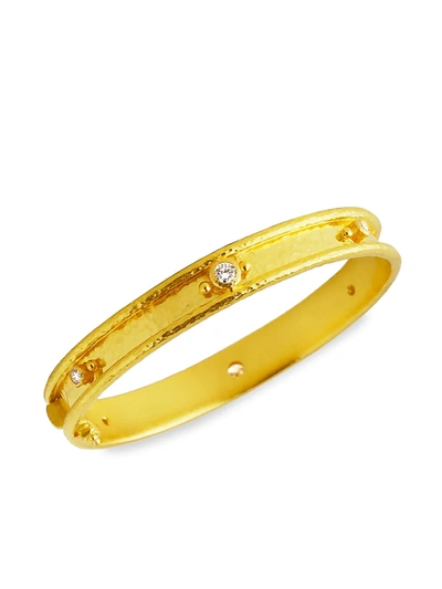 Shop Elizabeth Locke Women's Stone Hammered 19k Yellow Gold & Diamond Flat Thin Bangle