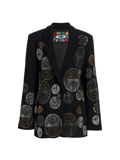 Shop Libertine Noveau Embellished Stretch-wool Blazer Jacket In Black