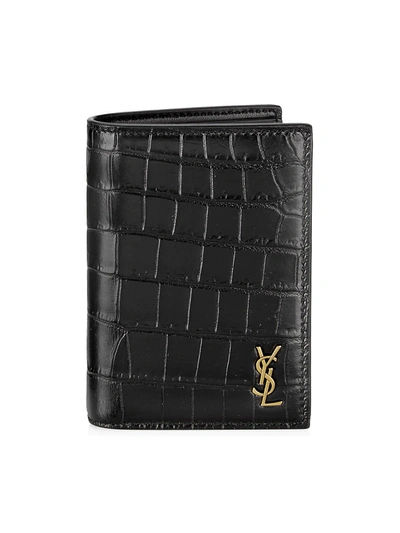 Shop Saint Laurent Crocodile-embossd Leather Billfold Wallet In Nero