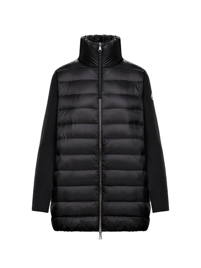 Shop Moncler Long Down Knit Combo Jacket In Black