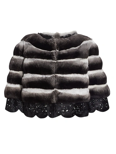 Shop The Fur Salon Crop Chinchilla Fur Lace-eyelet Jacket In Platinum Black
