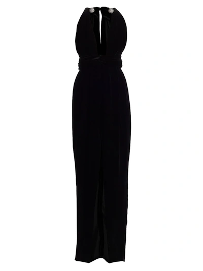 Shop Oscar De La Renta Women's Embellished Velvet Gown In Black