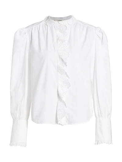 Shop Isabel Marant Étoile Orlana Ruffle Embroidered Long-sleeve Blouse In White