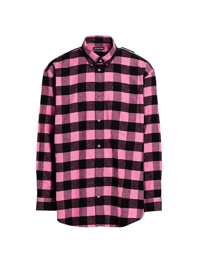 Shop Balenciaga Men's Gingham Tab Shirt In Pink Black
