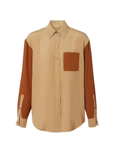 Shop Burberry Juliette Mulberry Silk Shirt In Honey