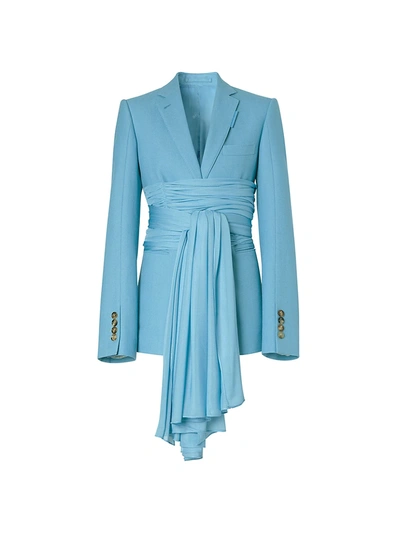 Shop Burberry Foulard Waist Wool-blend Jacket In Blue Topaz
