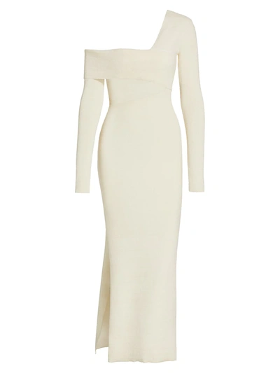 Shop Proenza Schouler One-shoulder Cutout Long-sleeve Maxi Knit Dress In Off White