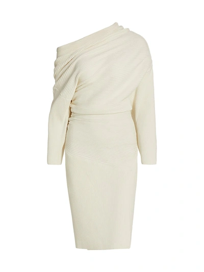 Shop Proenza Schouler Chunky Rib Long-sleeve Bunched Midi Dress In Off White