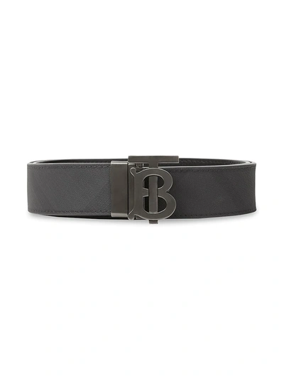 Shop Burberry Men's Monogram Motif Leather Belt In Dark Charcoal