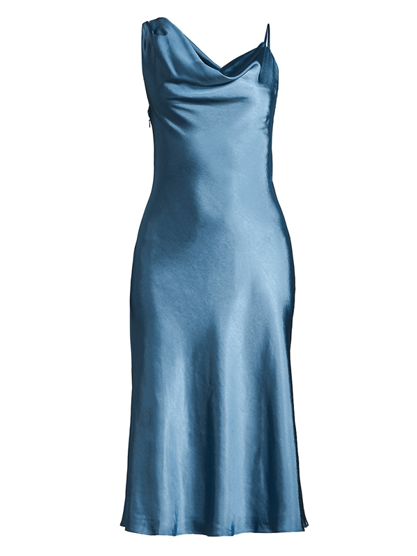Carmen Satin Dress In Steel Blue 