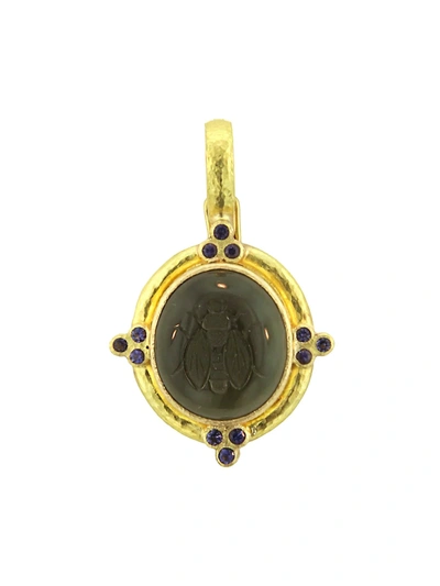 Shop Elizabeth Locke Venetian Glass Intaglio 19k Yellow Gold & Iolite Smoke 'honey Bee' Pendant