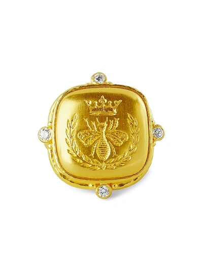 Shop Elizabeth Locke Women's Gold 19k Yellow Gold & Diamond Queen Bee Large Cushion Ring