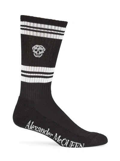 Shop Alexander Mcqueen Men's Skull Striped Socks In Black Ivory