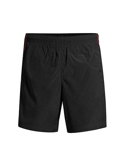 Shop Alexander Mcqueen Men's Selvedge Logo Swim Shorts In Black