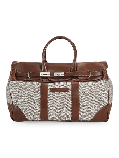 Shop Brunello Cucinelli Chevron Virgin Wool & Leather Travel Bag In Brown