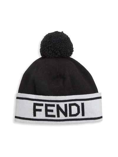 Shop Fendi Men's Logo Knit Beanie In Black White