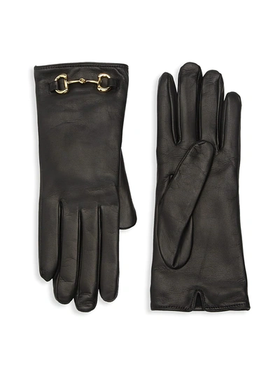 Shop Gucci Men's Leather Gloves With Horsebit In Nero