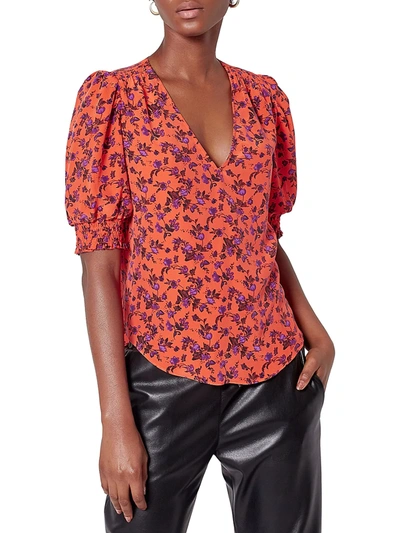 Shop Joie Karemele Puff-sleeve Silk Blouse In Bright Cherry