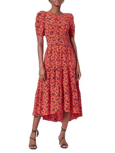 Shop Joie Nadeen Floral Silk Midi Dress In Bright Cherry