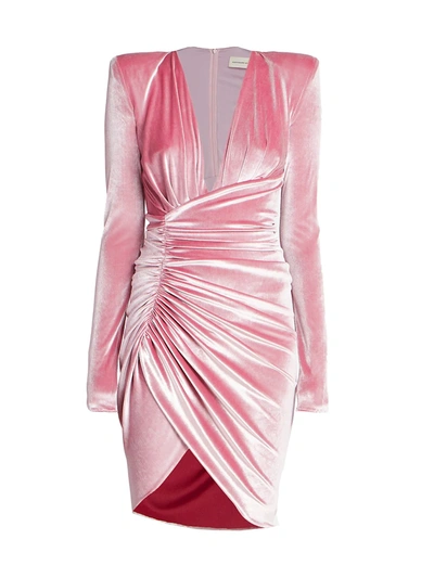 Shop Alexandre Vauthier Women's Deep V-neck Draped Velvet Cocktail Dress In Quartz