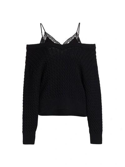 Shop Alexander Wang T Bi-layer V-neck Cable Pullover With Satin Camisole In Black