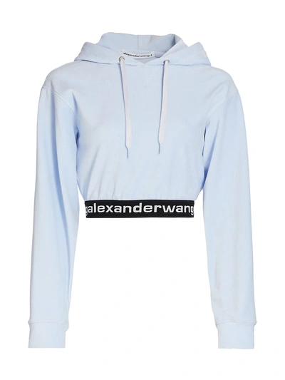Shop Alexander Wang T Women's Stretch Corduroy Cropped Hoodie In Xenon Blue