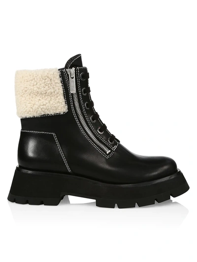 Shop 3.1 Phillip Lim / フィリップ リム Women's Kate Zip Lug-sole Shearling-trimmed Leather Combat Boots In Black