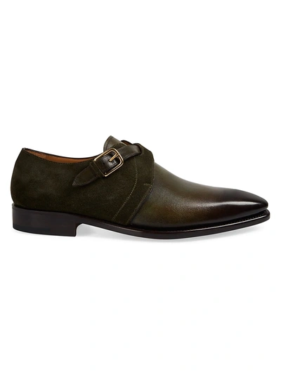 Shop Paul Stuart Men's Galante Crisscross Double Monk Strap Leather Shoes In Olive