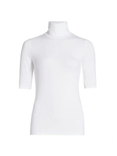 Shop Majestic Soft Touch Elbow-sleeve Turtleneck Sweater In Blanc