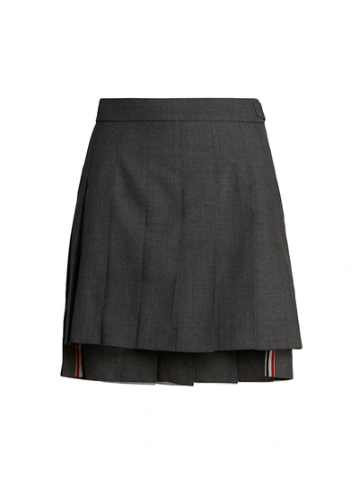 Shop Thom Browne Dropped Back Pleated Mini Skirt In Grey