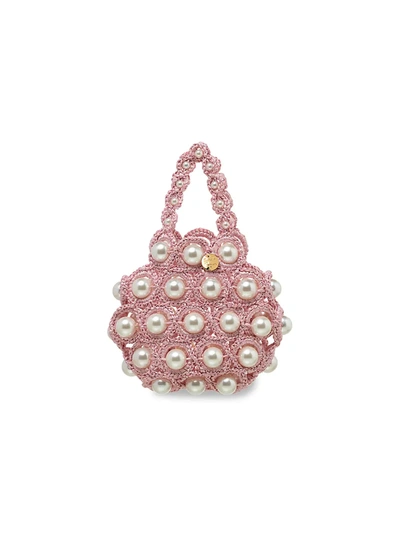 Shop Alameda Turquesa Hana Faux Pearl & Raffia Top Handle Bag In Old Rose