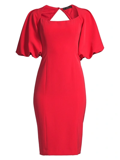 Shop Aidan Mattox Exaggerate Puff-sleeve Cocktail Dress In Hot Red